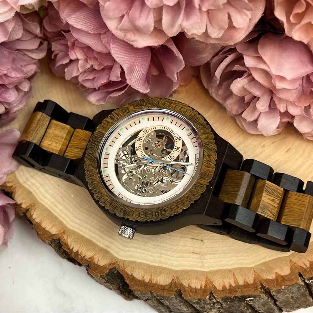 Luxury 100% Handmade Ebony and Sandalwood Automatic Kinetic Skeleton Watch - Picture 12 of 16